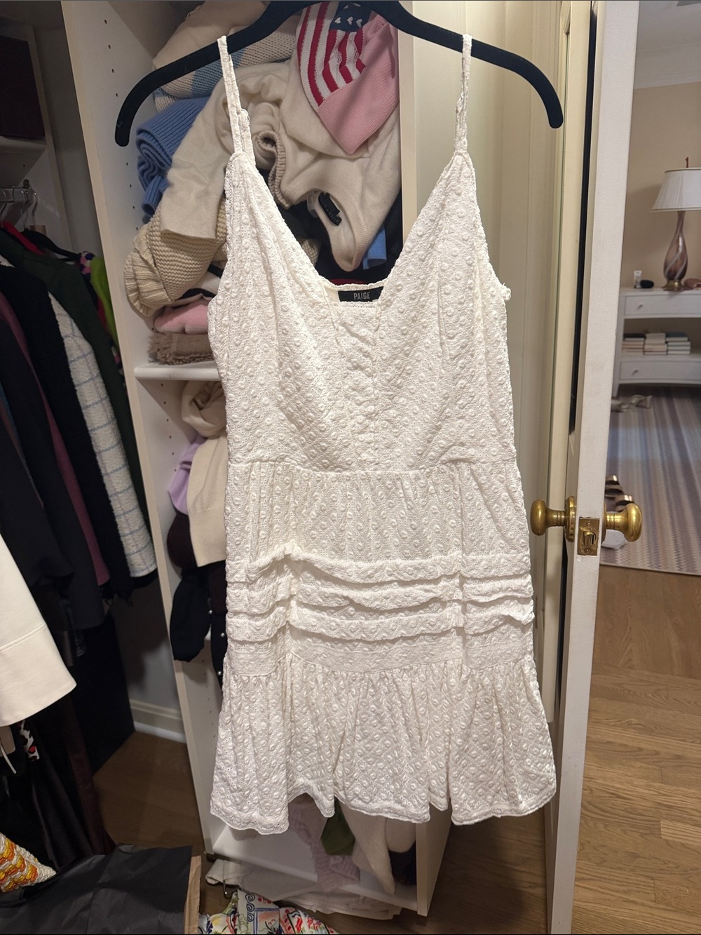 PAIGE White Eyelet Spaghetti-Strap Mini Dress